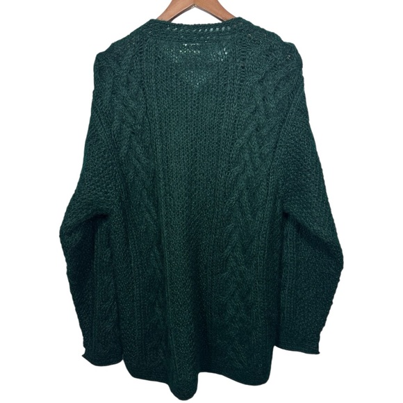 Vtg Talbots Mohair Blend Open Cable Knit Cardigan Sz L Oversized Forest Green - Picture 2 of 12